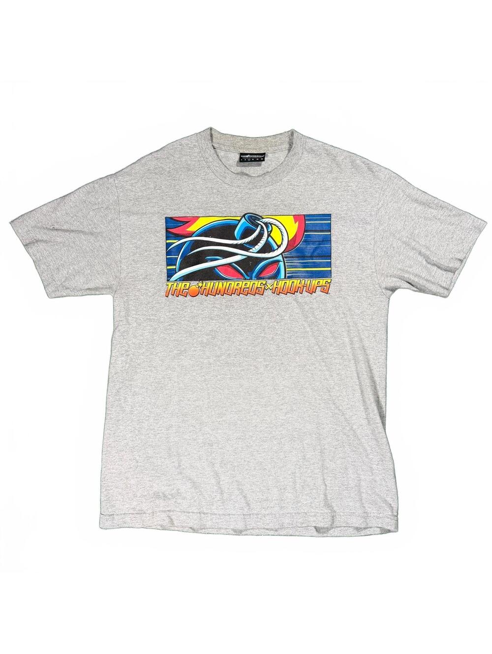 The Hundreds x Hook Ups Grey Graphic Streetwear T-Shirt Large
